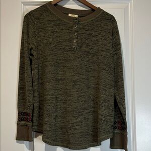 Kori America heathered long-sleeve Henley shirt